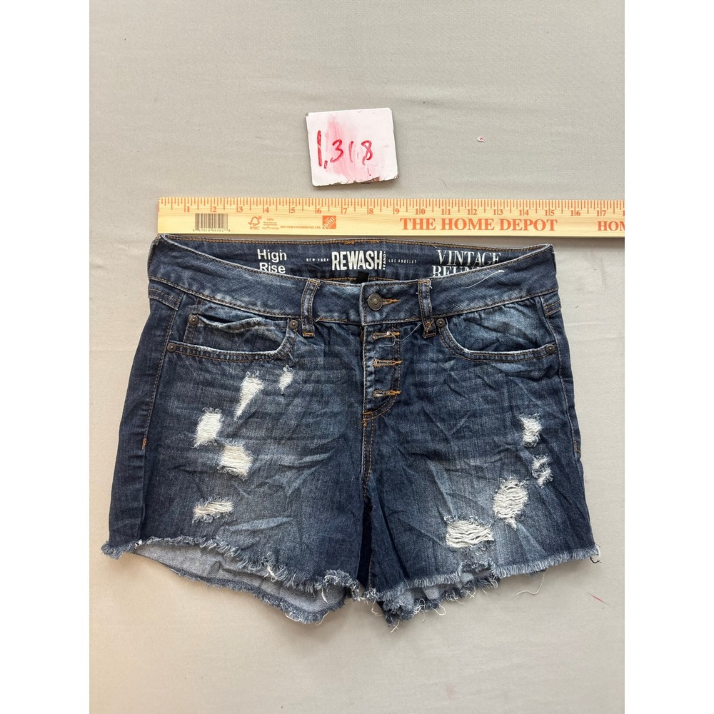 Rewash Brand Vintage Reunion High Rise Distressed Denim Shorts Blue Size 5/27